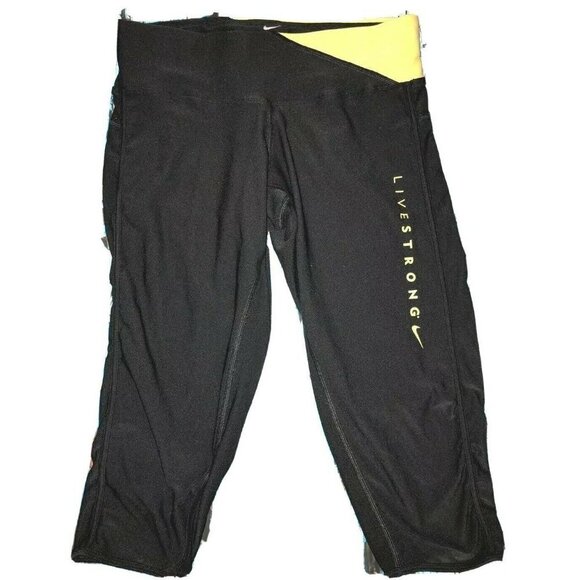 NIKE Women Dri-Fit LiveStrong Fitted Running Capri Pant Black Yellow XS - Picture 1 of 4